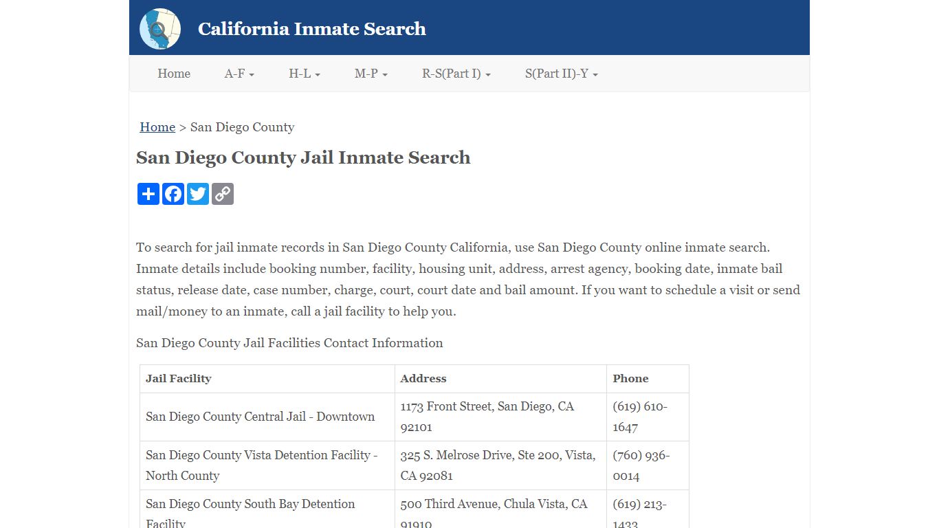 San Diego County Jail Inmate Search